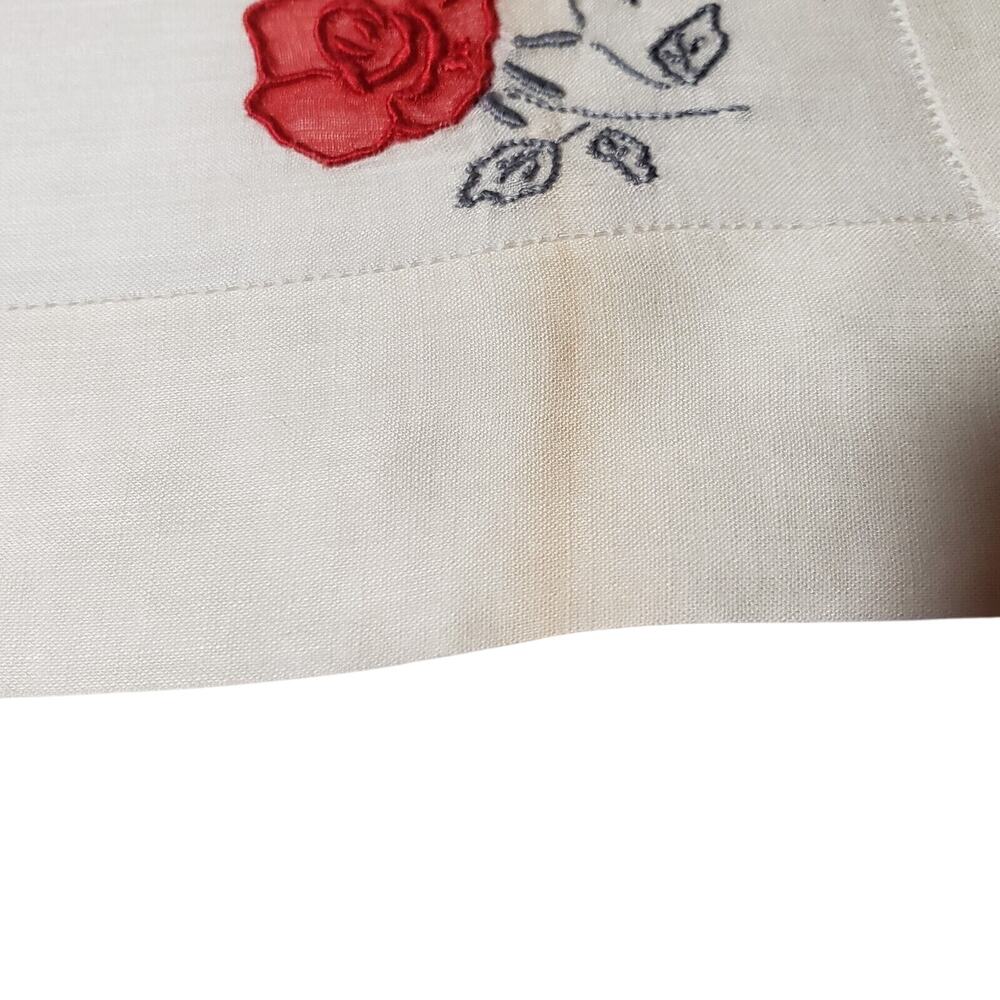 VTG 1960'S Hankie Red Rose Embroidered Flowers Bridal Wedding Something Old - Picture 3 of 12